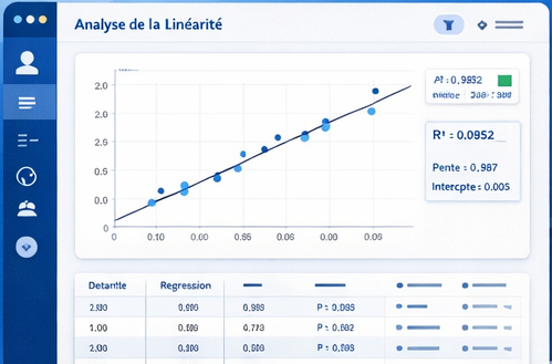 Interface du logiciel AnVa Linearity pour la validation de la linéarité analytique